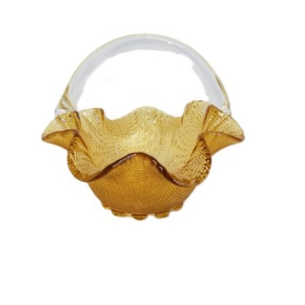 Vintage Fenton Topaz Waffle Pattern Basket With Ruffled Edges